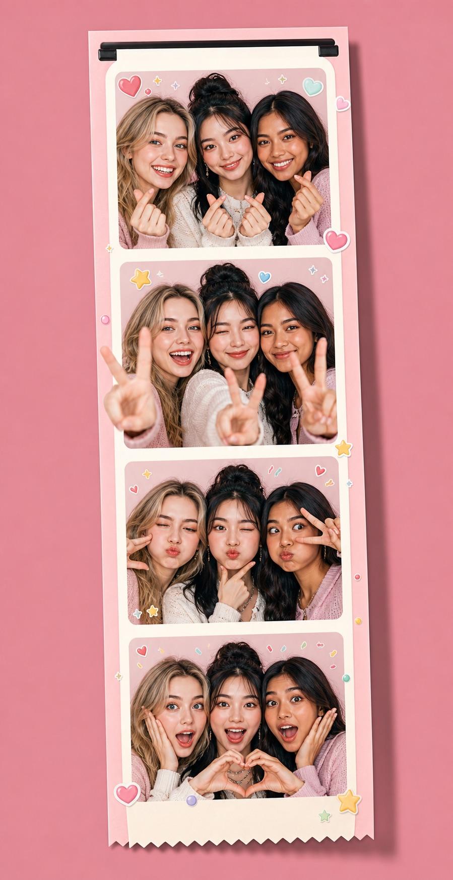 Colorful four-shot photobooth photo strip